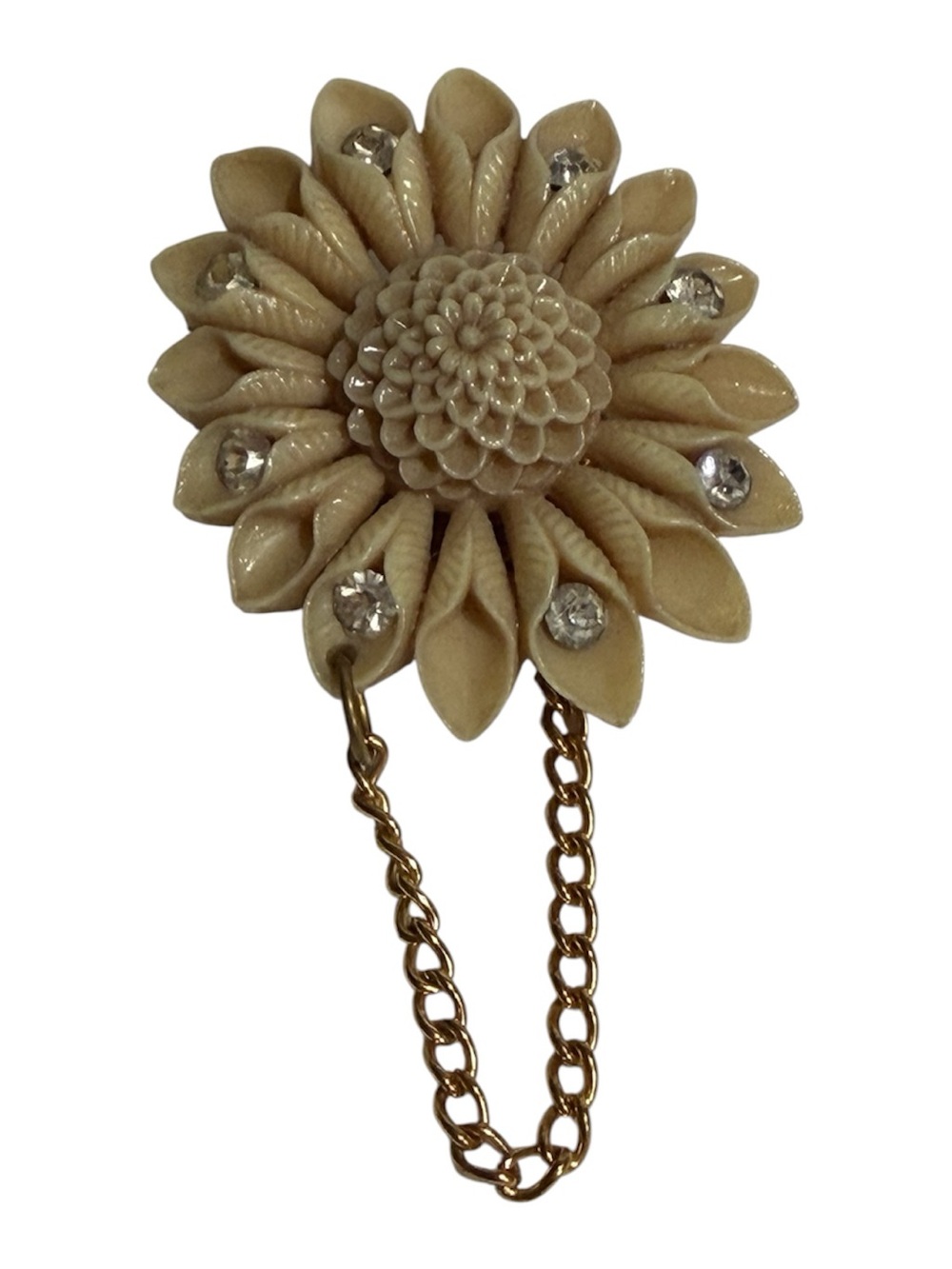 Celluloid Floral Collar Brooch Rhinestones Swag Chain Detailed Design Vintage